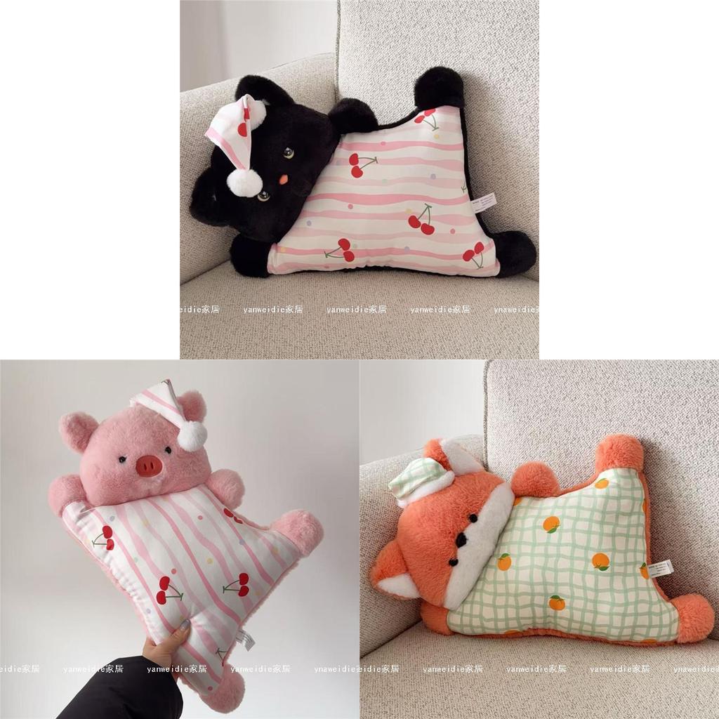 Cartoon Penguin Fox Plush Pillow With Embroidered Animal Design For Home Decor And Relaxation