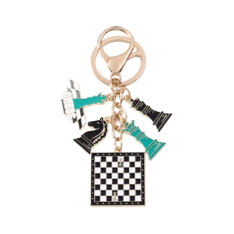 Intellectual Chess Piece Knight Queen Chessboard Enamel Alloy Keychain Bag Charms Key Ring For Board Game Fan Gift