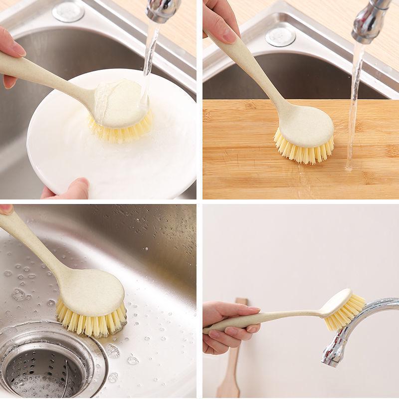 Multi-Functional Soft Bristle Wooden Handle Pot Brush - Durable, Long-Handled Kitchen Cleaning Tool