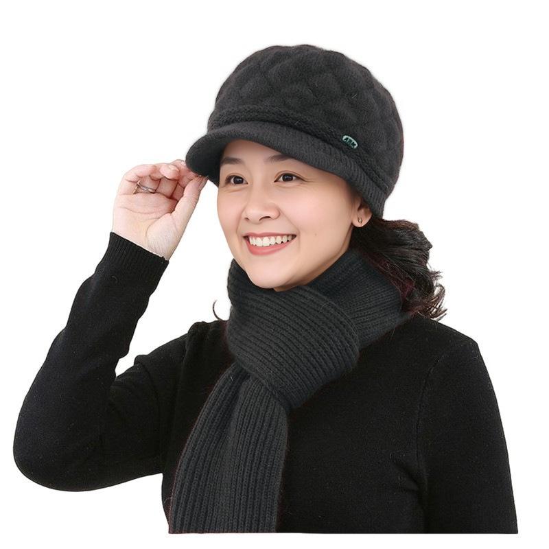 Women's Winter Warm Fleece-Lined Knitted Wool Beret for Middle-Aged & Elderly