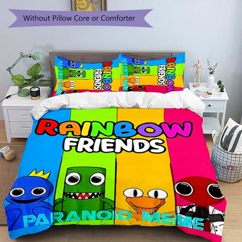 3-teiliges Bettwäsche-Set mit Regenbogenfreunde2-Muster, Bettbezug-Set enthält Bettbezug & Kissenbezüge, perfekte Ganzjahres-Schlafzimmerdekoration & Geschenk