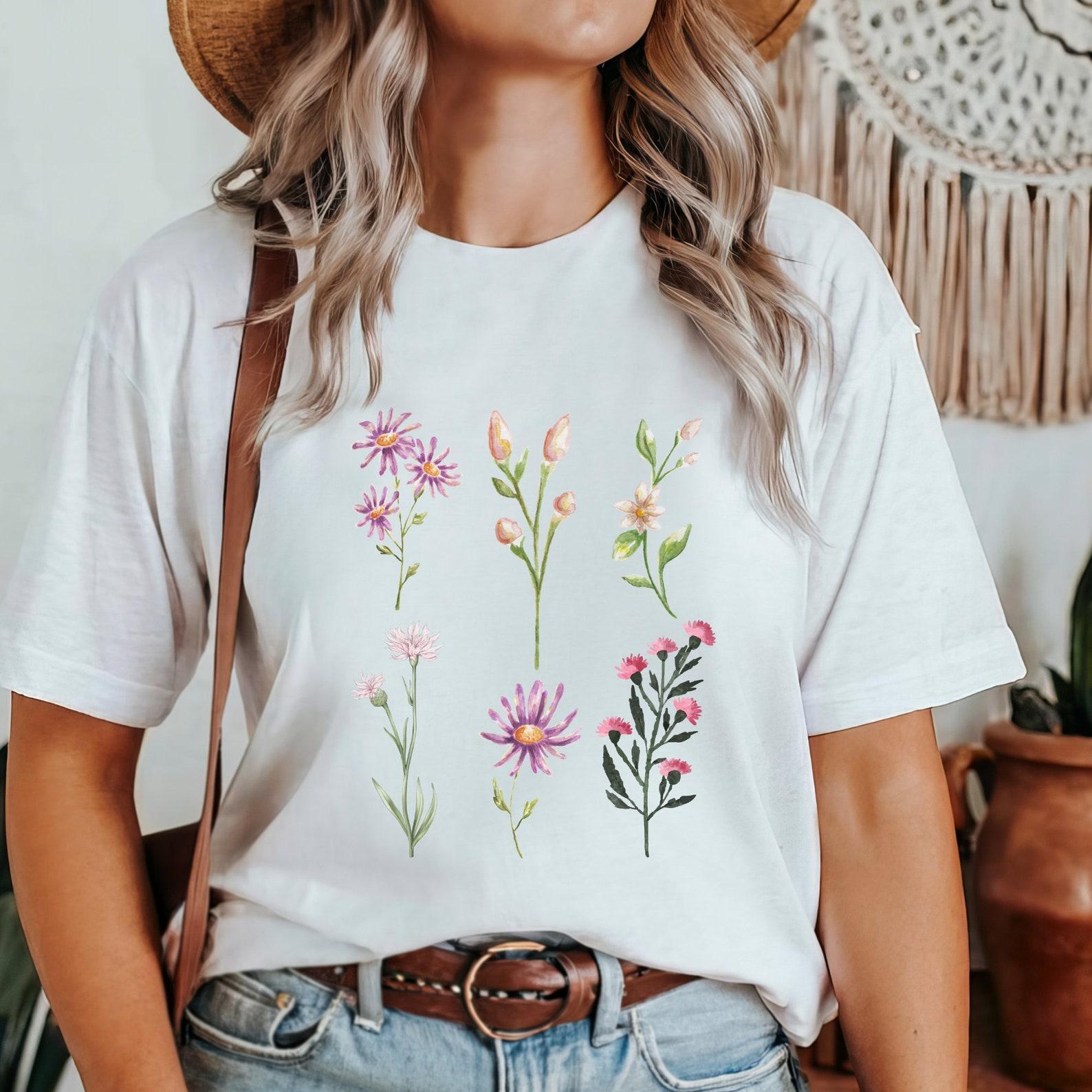 Cottagecore T-Shirt, Cottagecore Clothing, Fairycore Clothing, Floral T-Shirt, Botanical Shirt, Pressed Flowers, Aesthetic Clothing 3XL