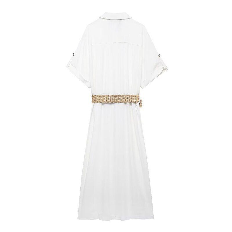 Fashion Style 2024 Summer New Arrival Women's Clothing Stylish with Belt Midi Skirt Shirt Style Dress 3538709