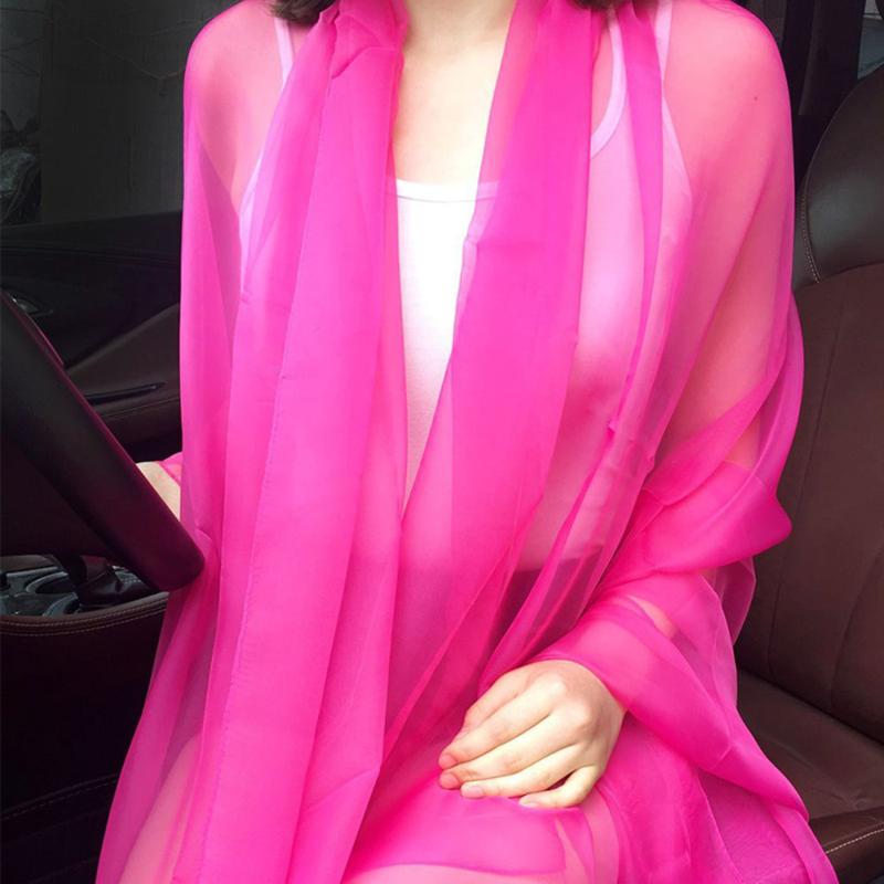 Korean Solid Color Transparent Sexy Thin Chiffon Beach Towel Sunscreen Shawl Women Summer Air Conditioning Ice Silk Scarf