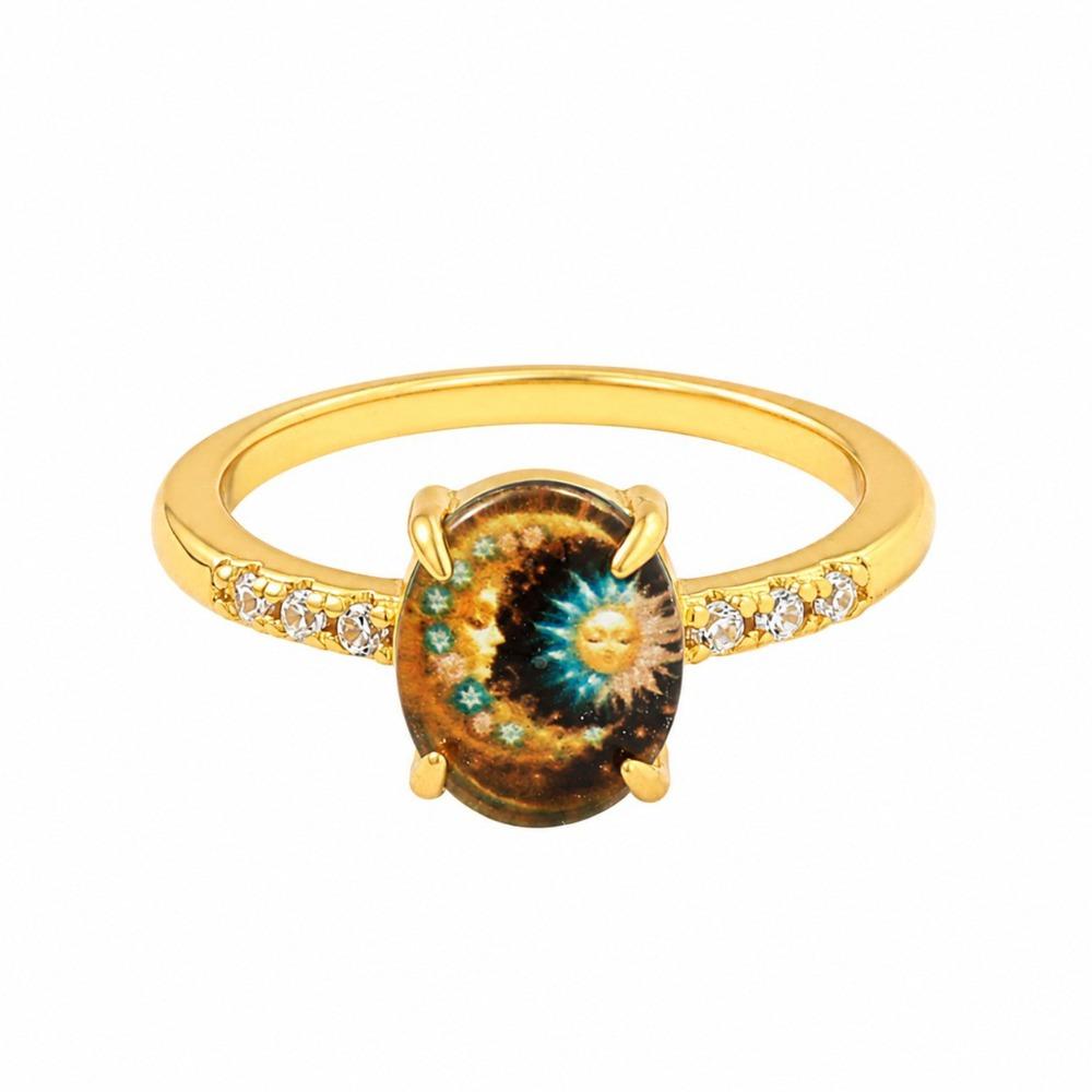 Sun God Moon Ring Niche Design Unisex Sun Face Ring