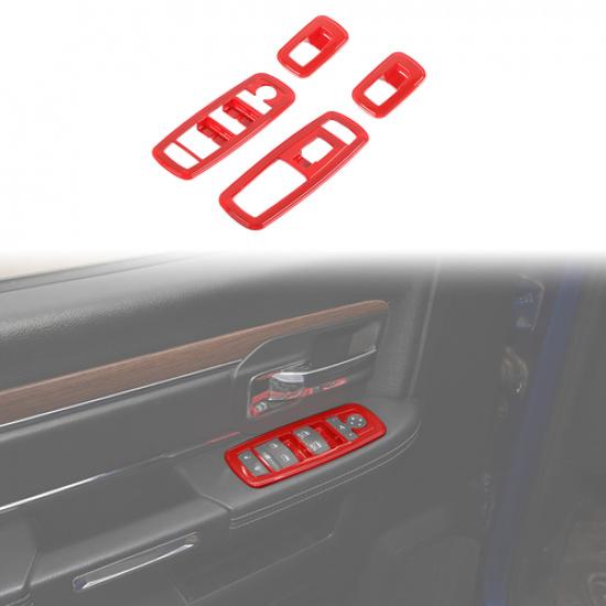 Car Window Lift Switch Cover Trim Interior Panel for Dodge RAM 1500 2010-17 Red