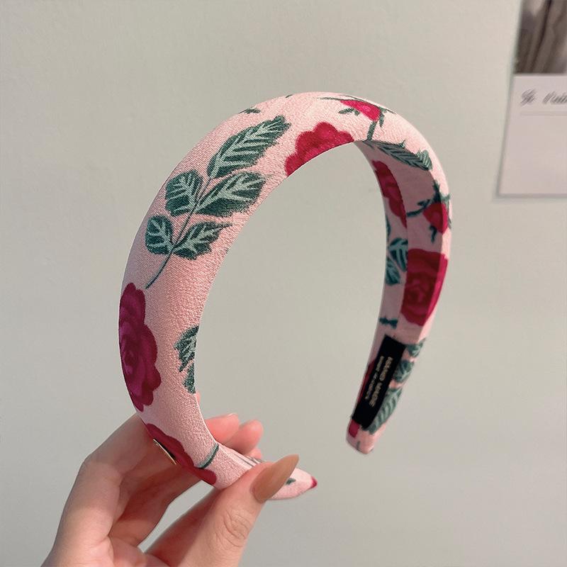 Kvinner Jenter Vakkert Roseblomst Trykk Hårbånd med Stor Sløyfe i Midten Moteabel Kvinne Fest Utendørs Hårtilbehør