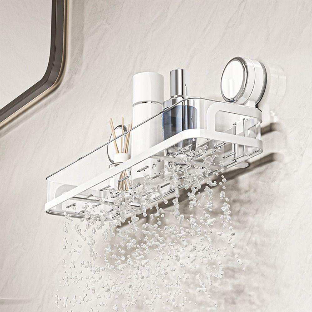 Simple Wall Mounted Bathroom Storage Rack Suction Cup Design Non Perforated Bathroom Toiletries Holder Shower Storage Shelf Home