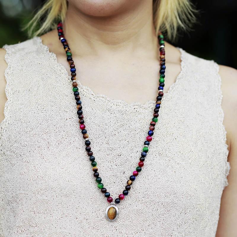 New hot-selling 1mm colorful tiger's eye stone bracelet 108 pendant necklace bracelet natural stone meditation jewelry