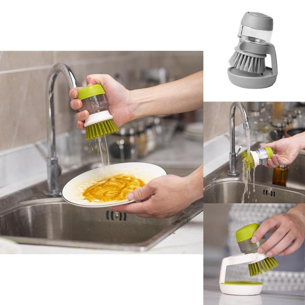 Household Dish And Pot Brush With Builtin Liquid Injector For Lazy Clean