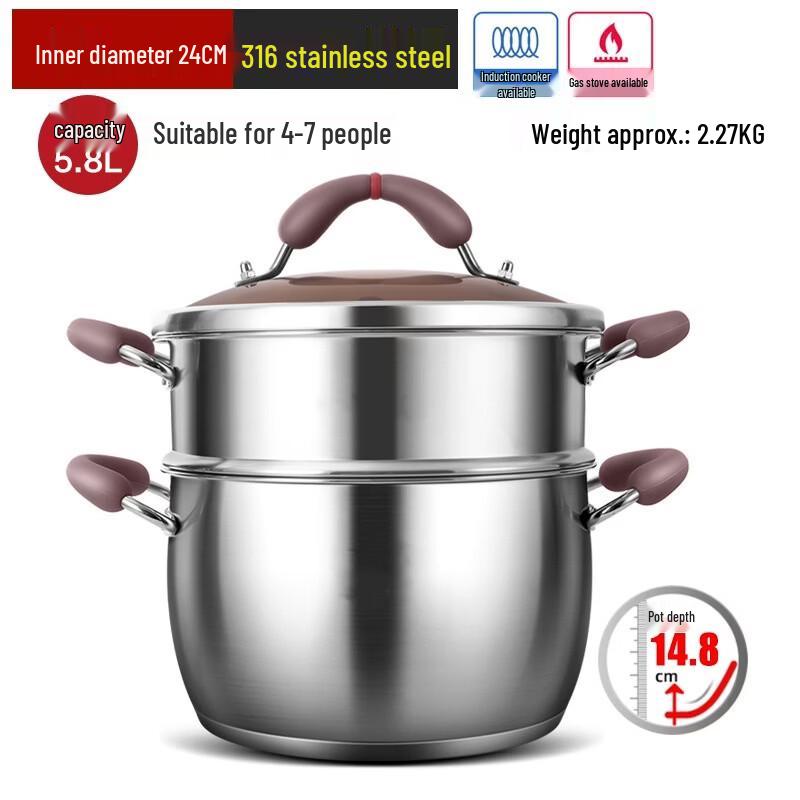 GOWKE 316 Stainless Steel Stockpot and Steamer