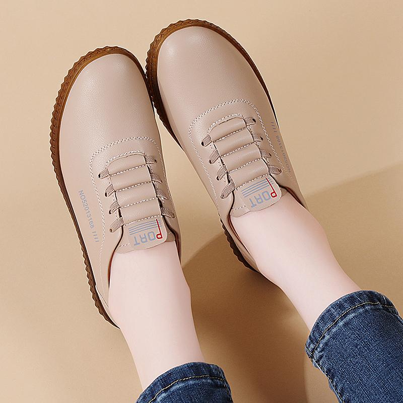 Ladies' casual walking Lofu shoes, fashionable mom 100% genuine leather shoes, breathable flat single shoes