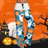 Women's Drawstring Elastic Waistband Wide Leg Color Matching Halloween Printed Casual Pants