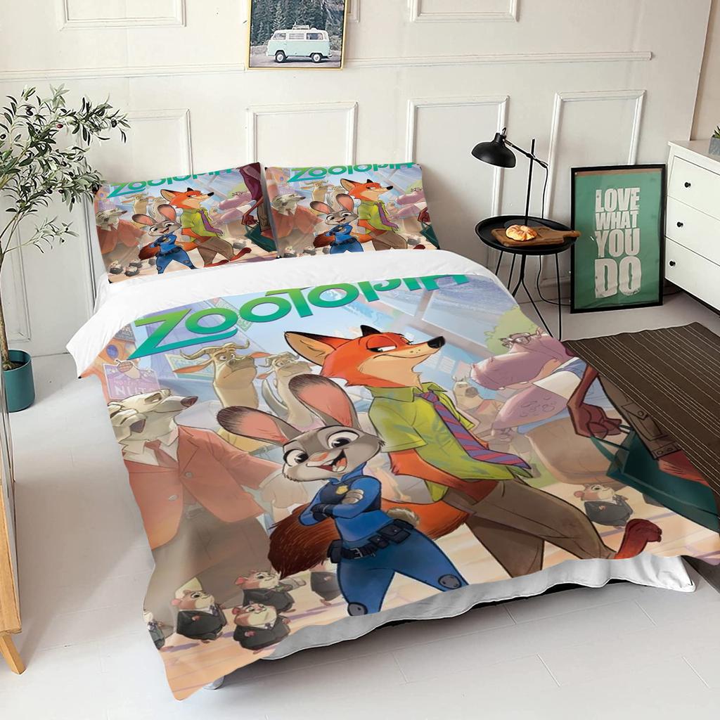 Zootopie Judy Nick Ensemble de housse de couette Couette Literie Ensemble de literie 3D pour enfants Ensemble 3 pièces 1 housse de couette Taille King