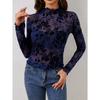 Lente Zomer Nieuw Dames Doorzichtig Sexy Slim Fit Lange Mouw Bedrukt Kant T-shirt