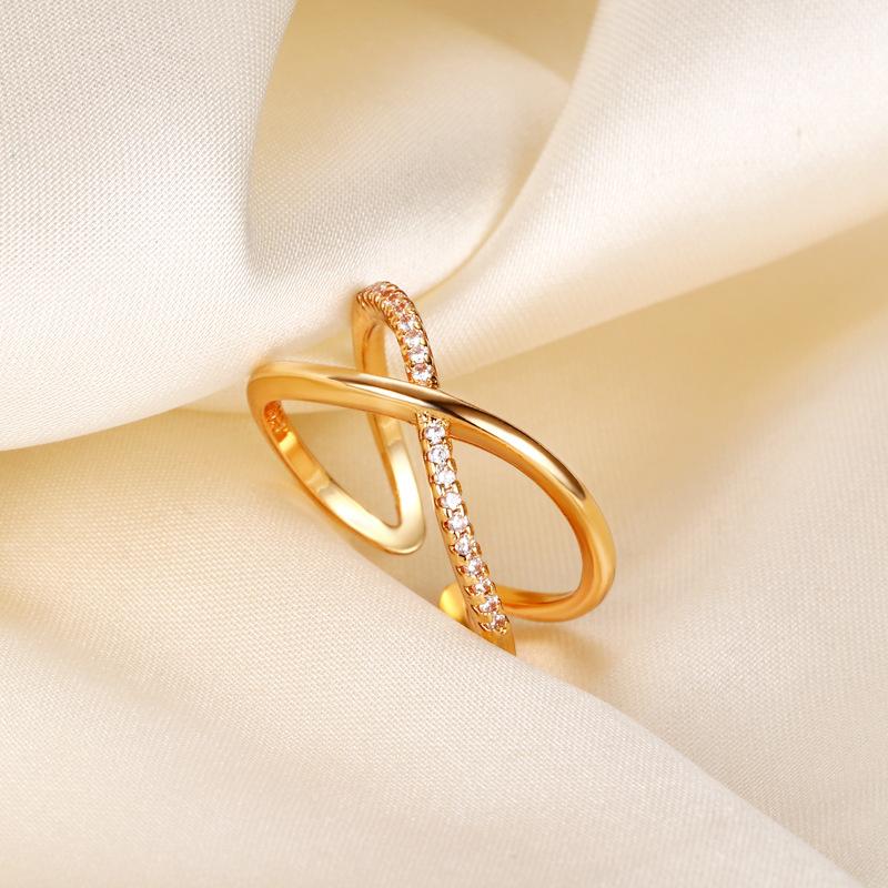 Gold-plated Micro-inlaid Cross-line Ring, Simple Personality Niche, Non-fading Index Finger Ring