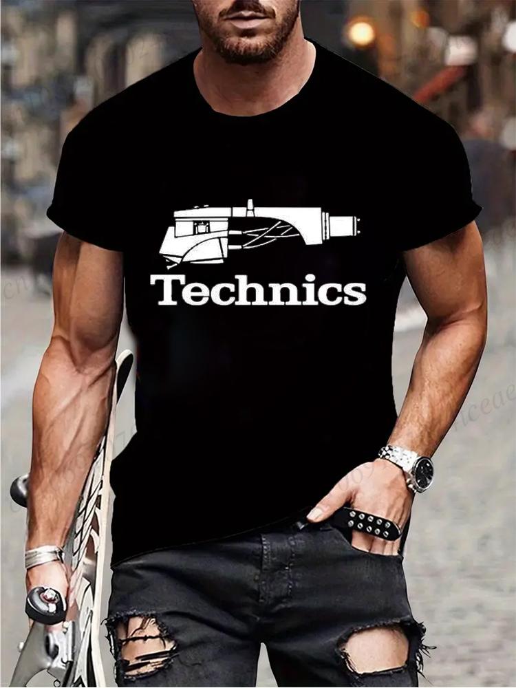 Summer Men's Fashion Tee Clothing Hip Hop Technics Headphone Graphic Tee Shirt Men Casual Streetwear Funny Printed Tops T-shirt