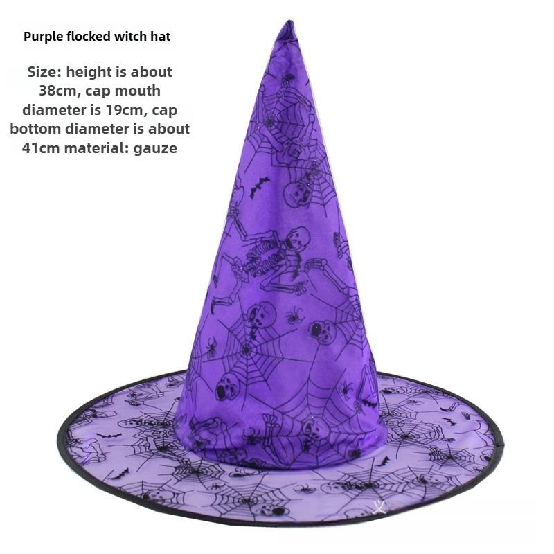 Halloween Prom Party Hat Witch Hat Witch Hat Veil Hat Printed Pumpkin Hat Black Tip Hat