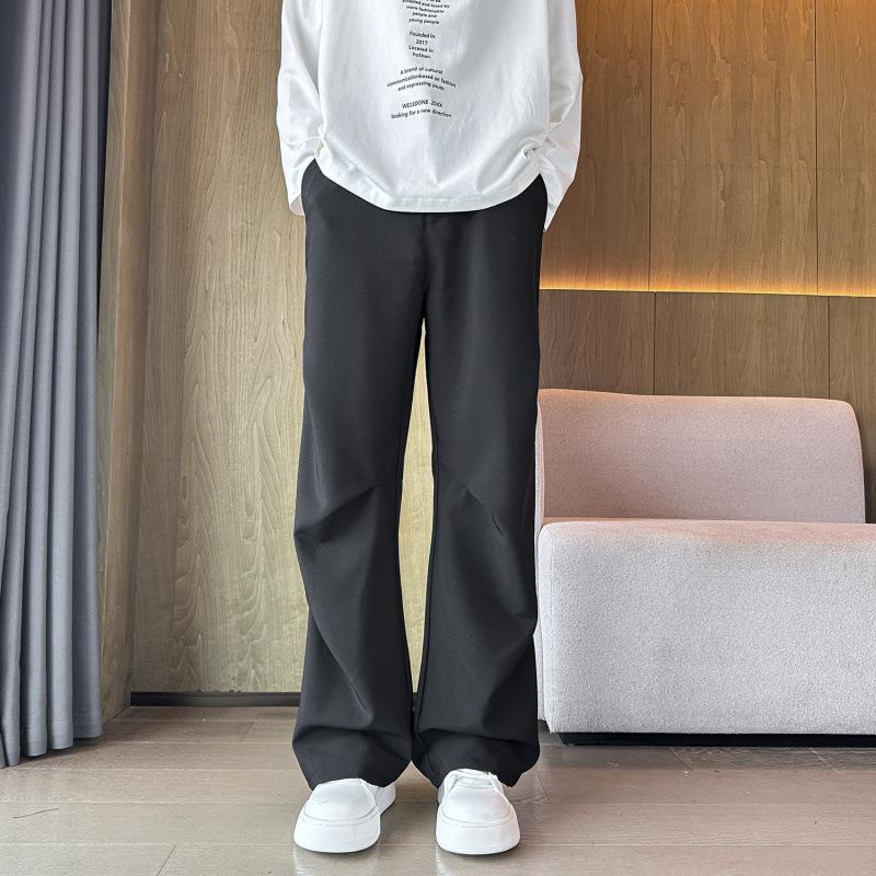 American Cleanfit Drape Casual Trousers Men's Trendy Brand Black Straight Thin Wide-leg Trousers Wrinkled Overalls