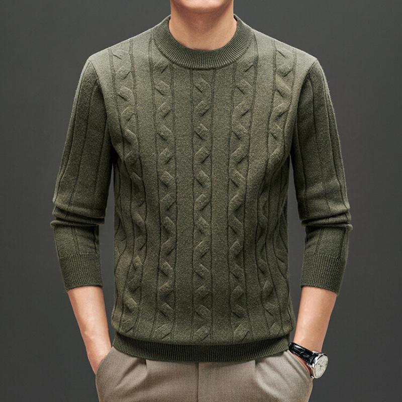 Men's Thick Cable Knit 100% Wool Sweater - Warm and Casual Autumn/Winter Base Layer Knitwear