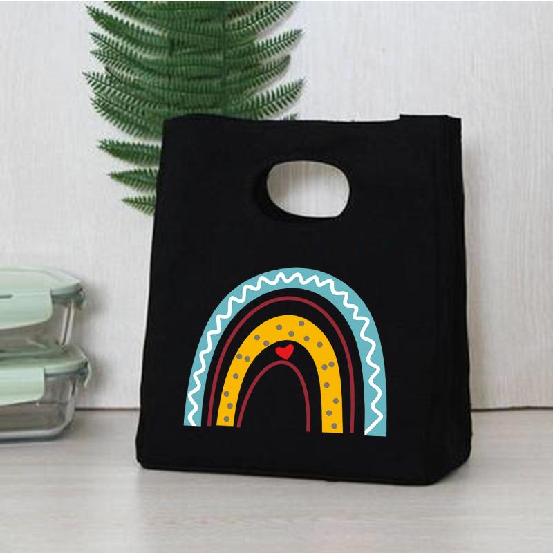 Rainbow Print Portable Lunch Bags Thermal Insulated Bento Box Tote Office Cooler School Picnic Food Storage Pouch for Women Kids