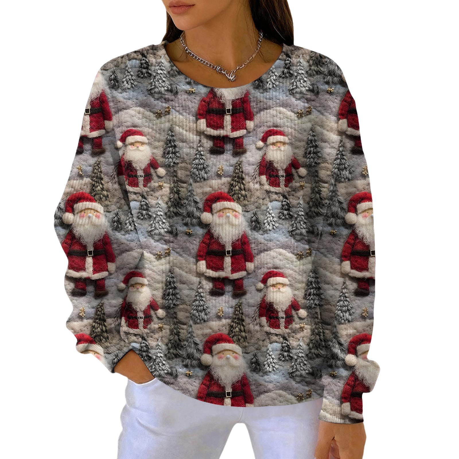 

Женский модный повседневный пуловер с градиентным рождественским принтом, спортивный топ с длинным рукавом L
