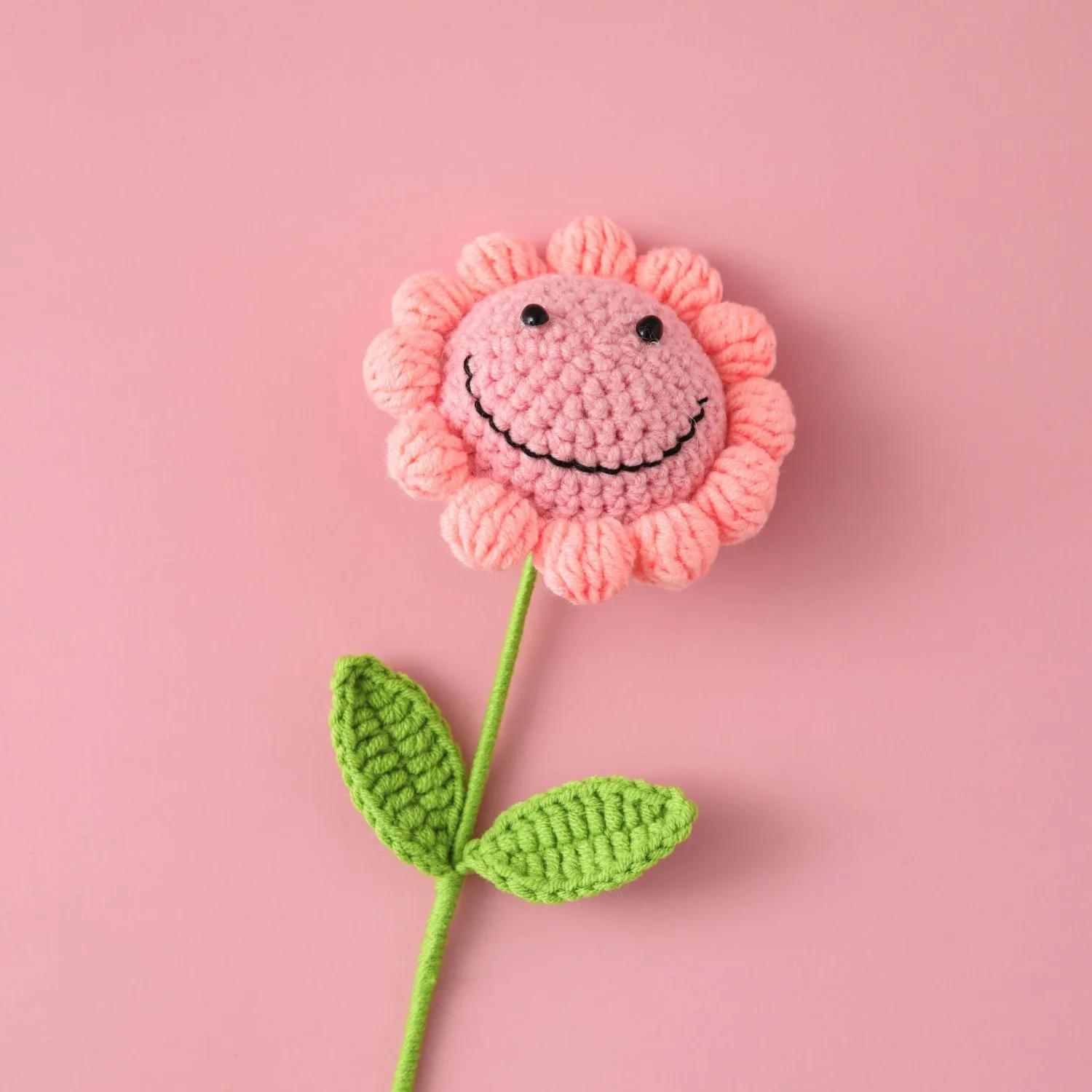 

1pc Handmade Knitted SunFlowers Cute Fake Hand-woven Bouquet Wedding Flower Home Decor Friends Gift