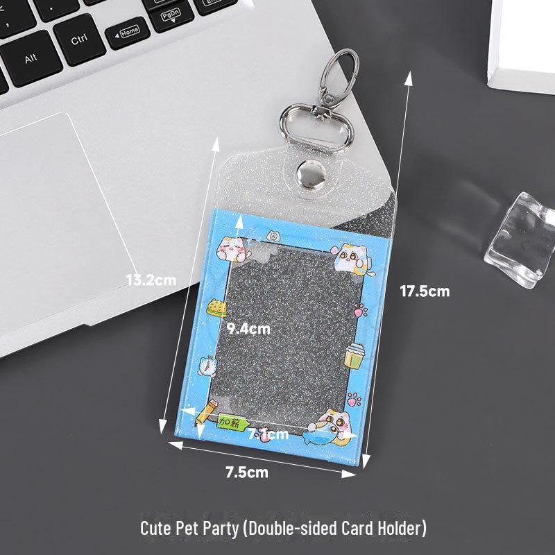 Glitter PVC Double-Sided Keychain Card Holder for IDs and Bank Cards