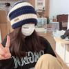 Soft Knit Skullies Beanies for Women Slouchy Winter Hat Fashion Stripe Stitching Beanie Female Streetwear Cap Warm