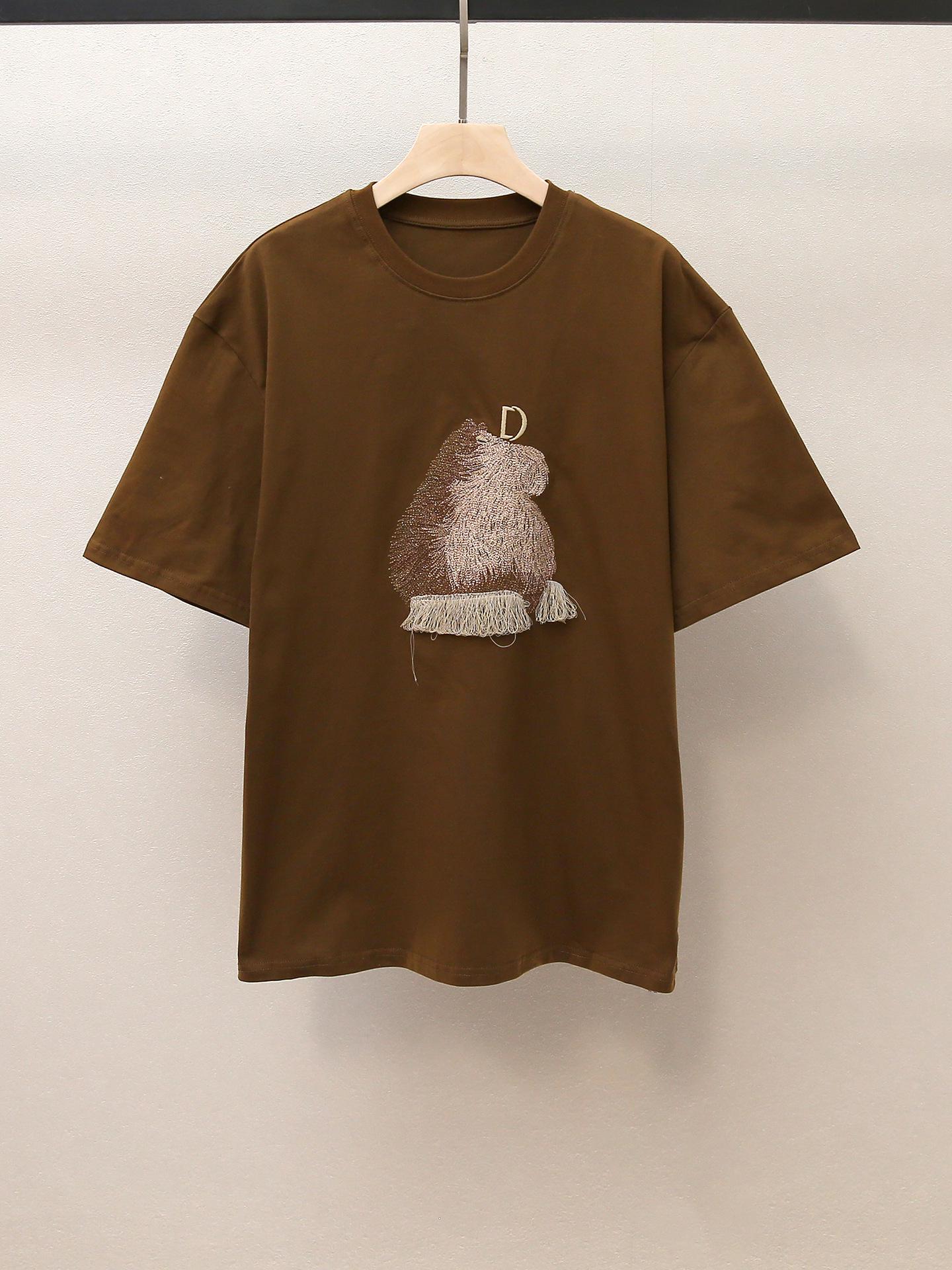 

High-End Women s Autumn French Casual Printed Crew Neck T-Shirt Small бежевый/жёлтый