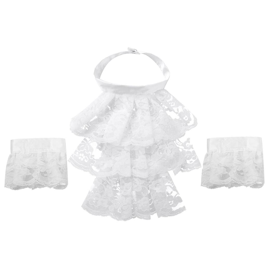 Kobiety mężczyźni odpinany marszczony koronkowy żabot Vintage wiktoriański z imitacją kołnierzyka egzotyczny Cosplay fałszywy kołnierz Choker Clubwear Steampunk kołnierz