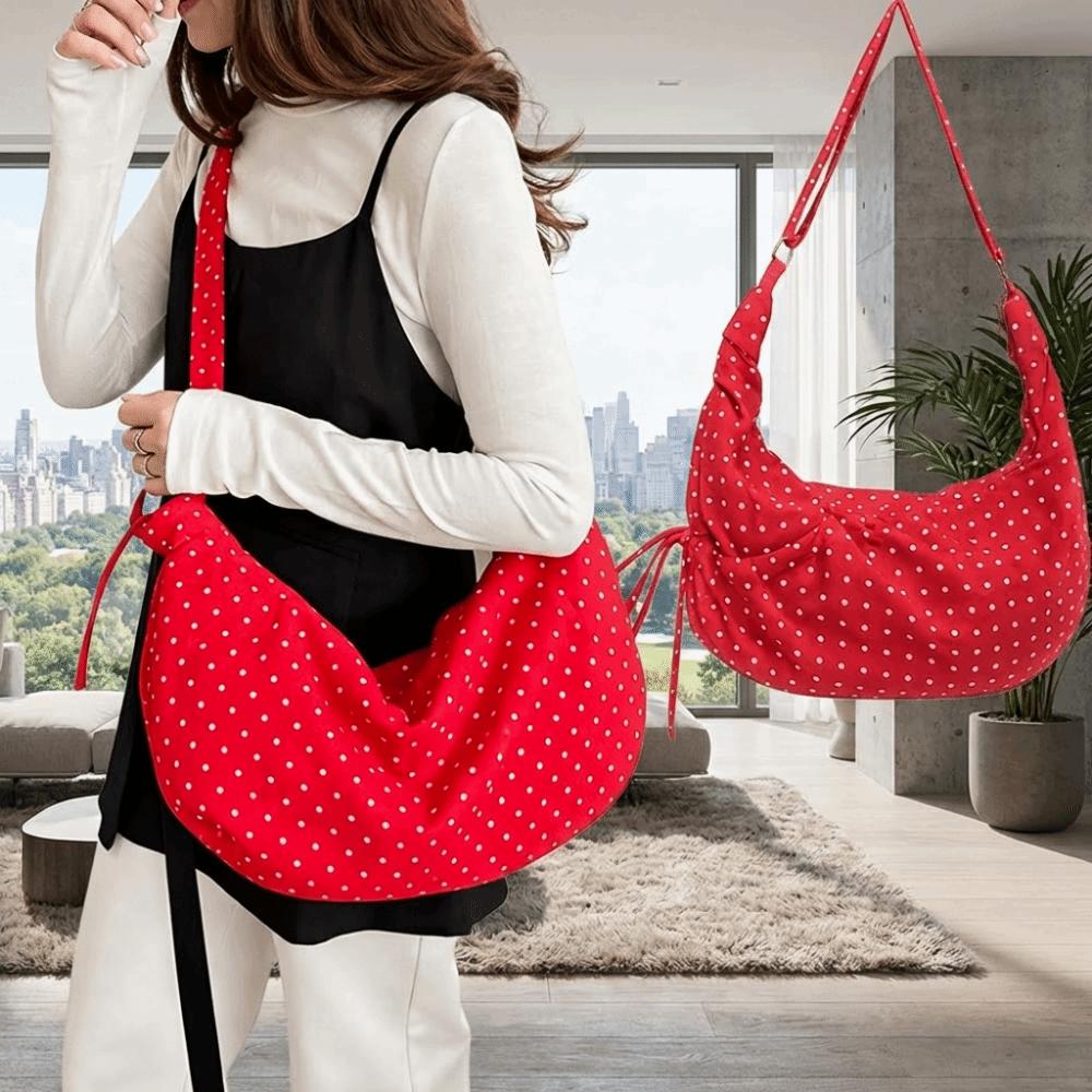 Nylon Polka Dot Shoulder Bag Korean Style Large Capacity Crossbody Bag Pleated Zipper Design Ultralight Dumpling Bag for Women