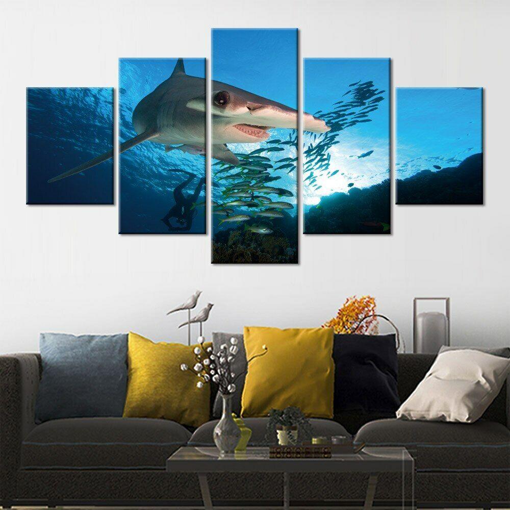 5Pcs Hammerhead Shark Sea Ocean Modern Canvas Picture Wall Art Print 5 Pieces Paintings Poster HD Print No Framed 5 Panel