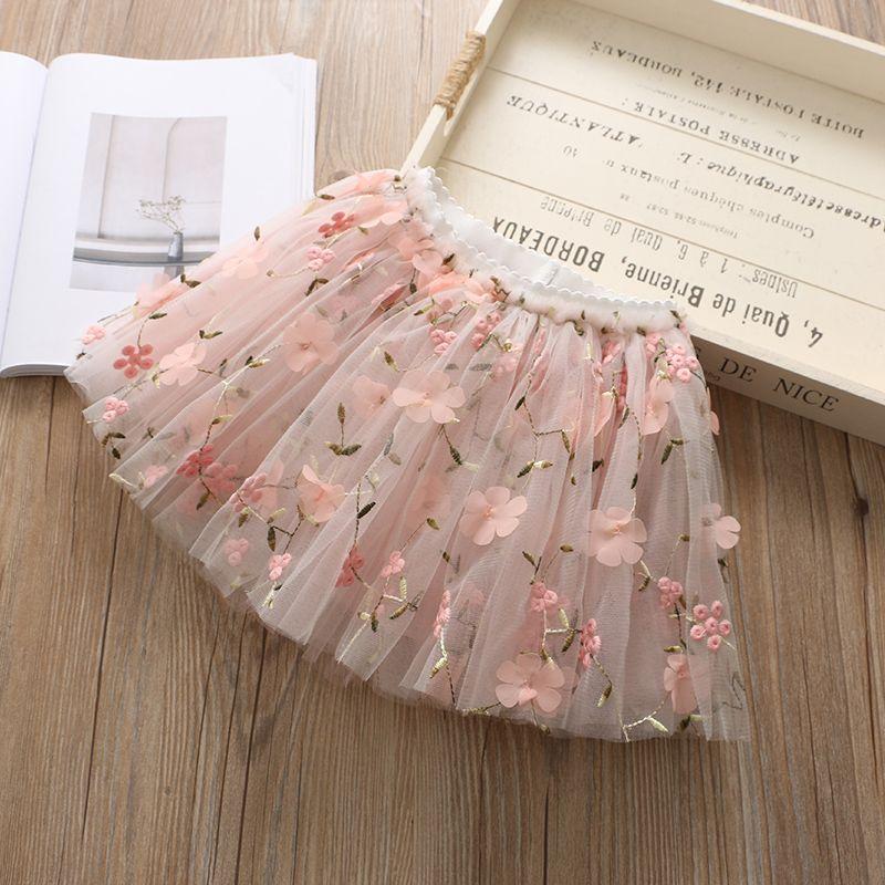 

Детская пышная короткая юбка, сетчатая юбка с трехмерным рисунком лепестков и бабочек, юбка принцессы для девочек, полуюбка для выступлений 100 розовый