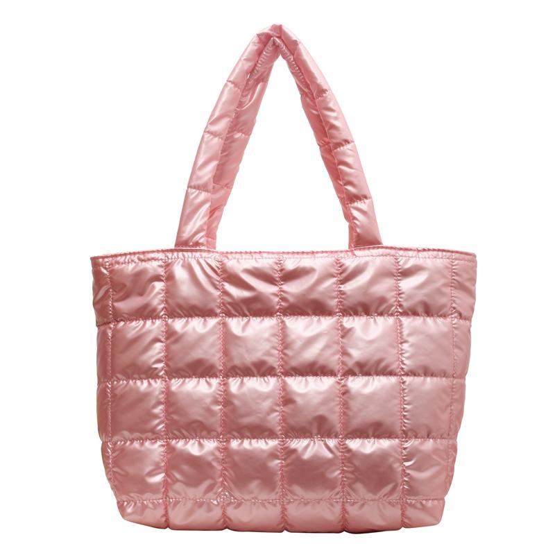 Women Girls Winter Shoulder Bag Zipper Closure Plain Check Bag Gloss Surface Cloud Bubble Bag Basic Style For Shopping Traveling
