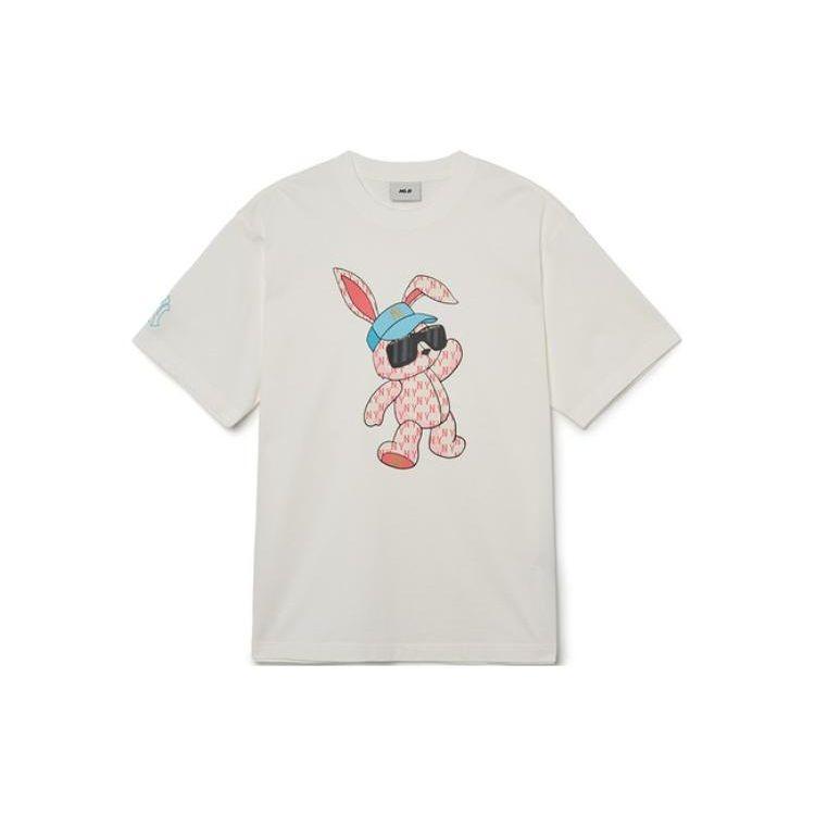 MLB SS23 New York Yankees Cartoon Rabbit Print Breathable Loose Fit Crew Neck Short Sleeve T-Shirt Unisex T-Shirts White 3ATSQ0131-50CRS
