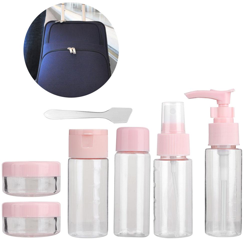 7pcs Set Portable Reusable Empty Makeup Spray Bottle Lotion Cream Container Kit (Pink)