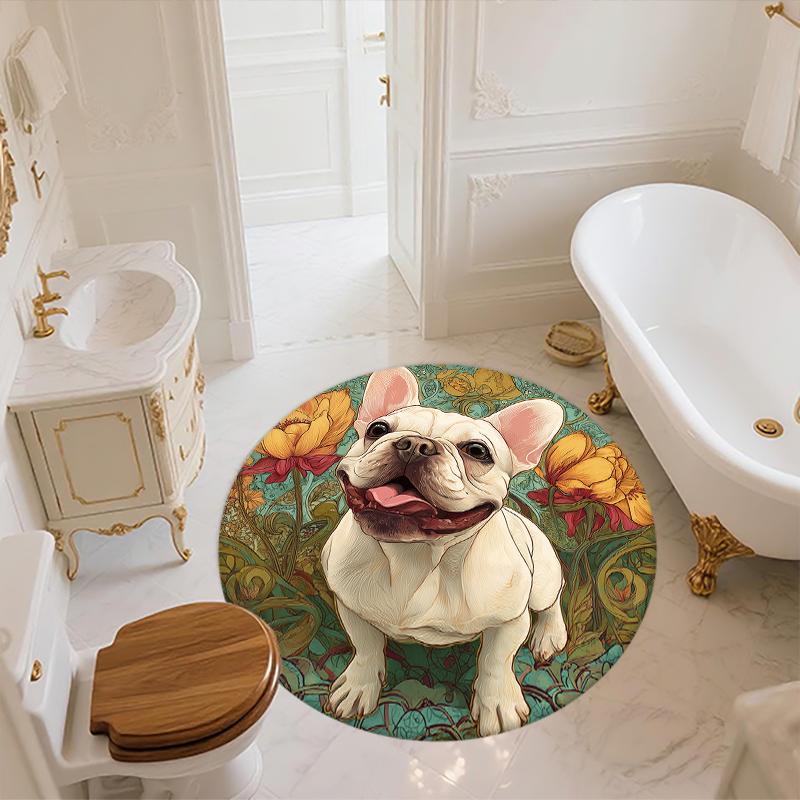 Bulldog pattern round rug,Carpet Rug for Living Room Bedroom Sofa Playroom Decor,Non-slip Floor Mat,Holiday Gifts and Birthday Gifts