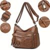 Women'S Large Capacity Shoulder Crossbody Bag, Multi Layer Zipper Pocket Synthetic Handbag Purse with Golden-Tone Hardware