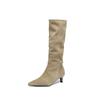 Fashion 2025 New Trend Natural Cow Suede Women Shoes Autumn Winter Slip-On Boots Burgundy High Chunky Heels Pointed Toe Knee High Boots