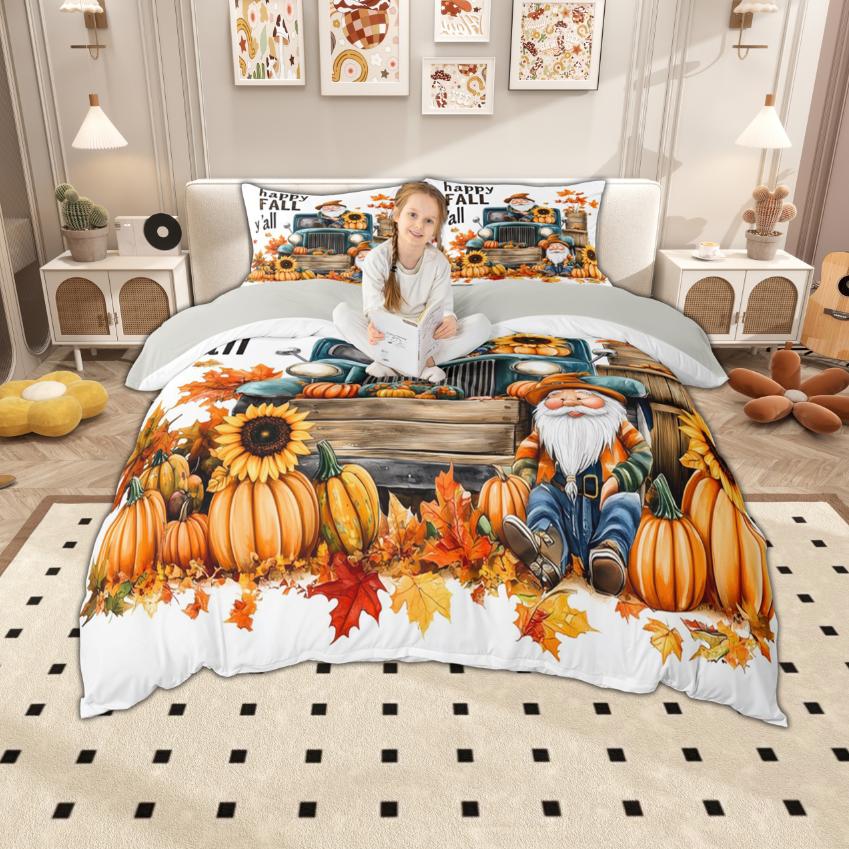 Homewish Autumn Pumpkin Duvet Cover Set Hello Fall Bedding Set Harvest Thanksgiving Day Bed Set