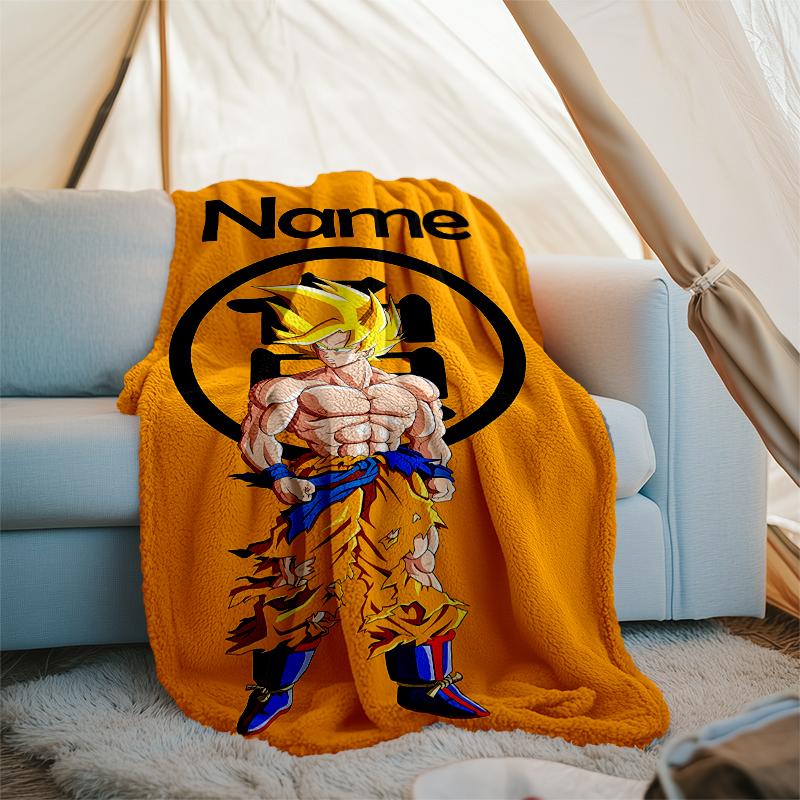 Couverture Personnalisée avec Nom - Design Imprimé Dragon Ball, Couverture pour Canapé, Lit, Voyage, Camping - Douce et Chaude, Excellent Cadeau