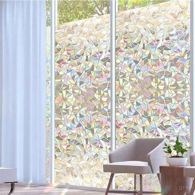 Window Privacy Film Rainbow Static Cling Stained Glass Film Home Office Window Sticker Non-Adhesive Reflective Decoration