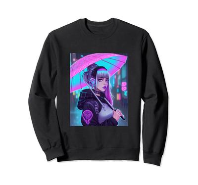 Anime Girl Umbrella Pastel Goth Cyberpunk Japanese Otaku Sweatshirt