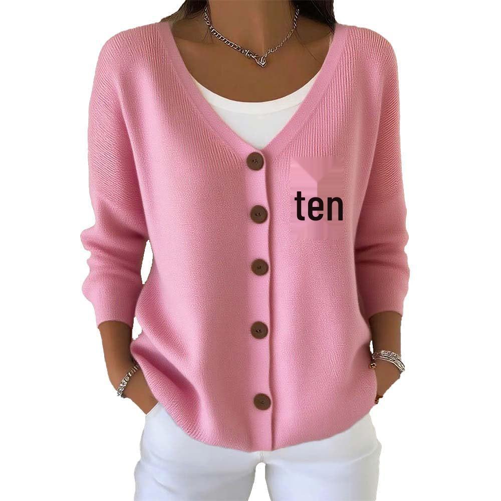 V-Neck 5-Button Printed Cardigan Sweater