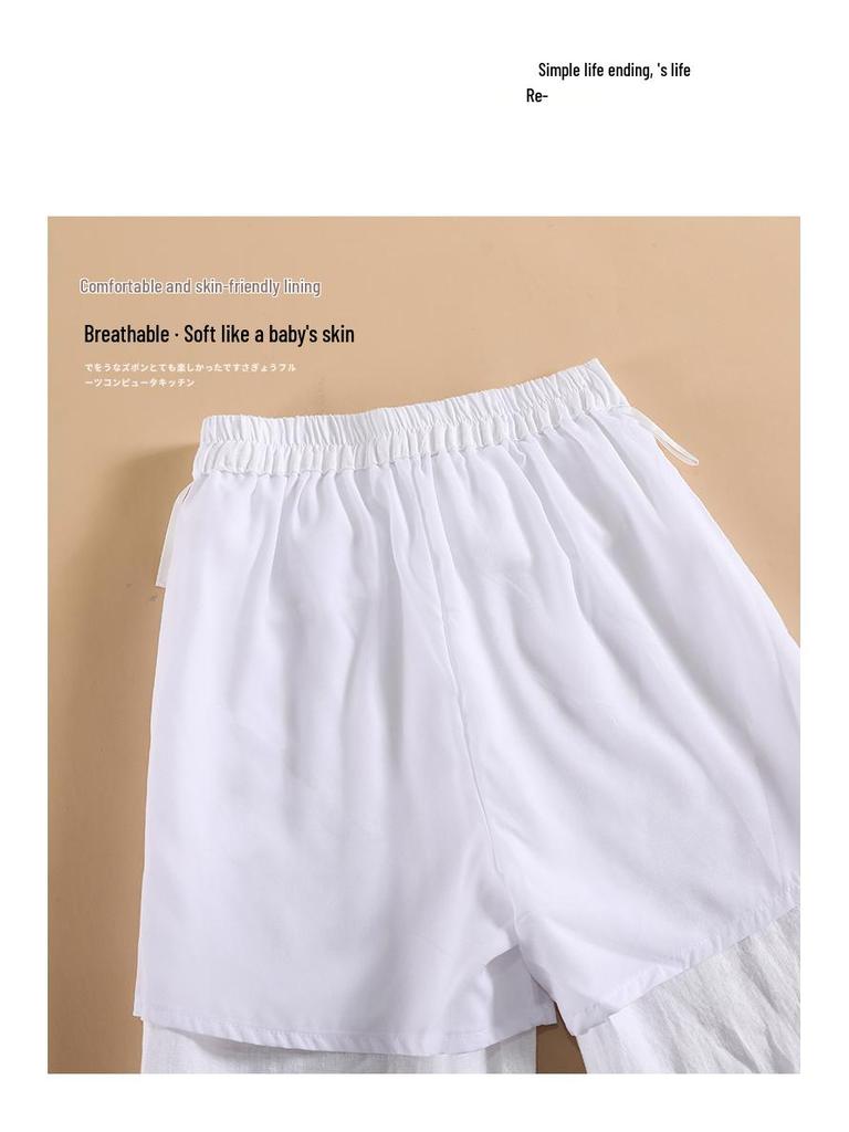 Women's Japanese Style White Linen Wide-Leg Pants - Relaxed Fit, Sun Protection, Casual Straight-Leg for Spring/Summer