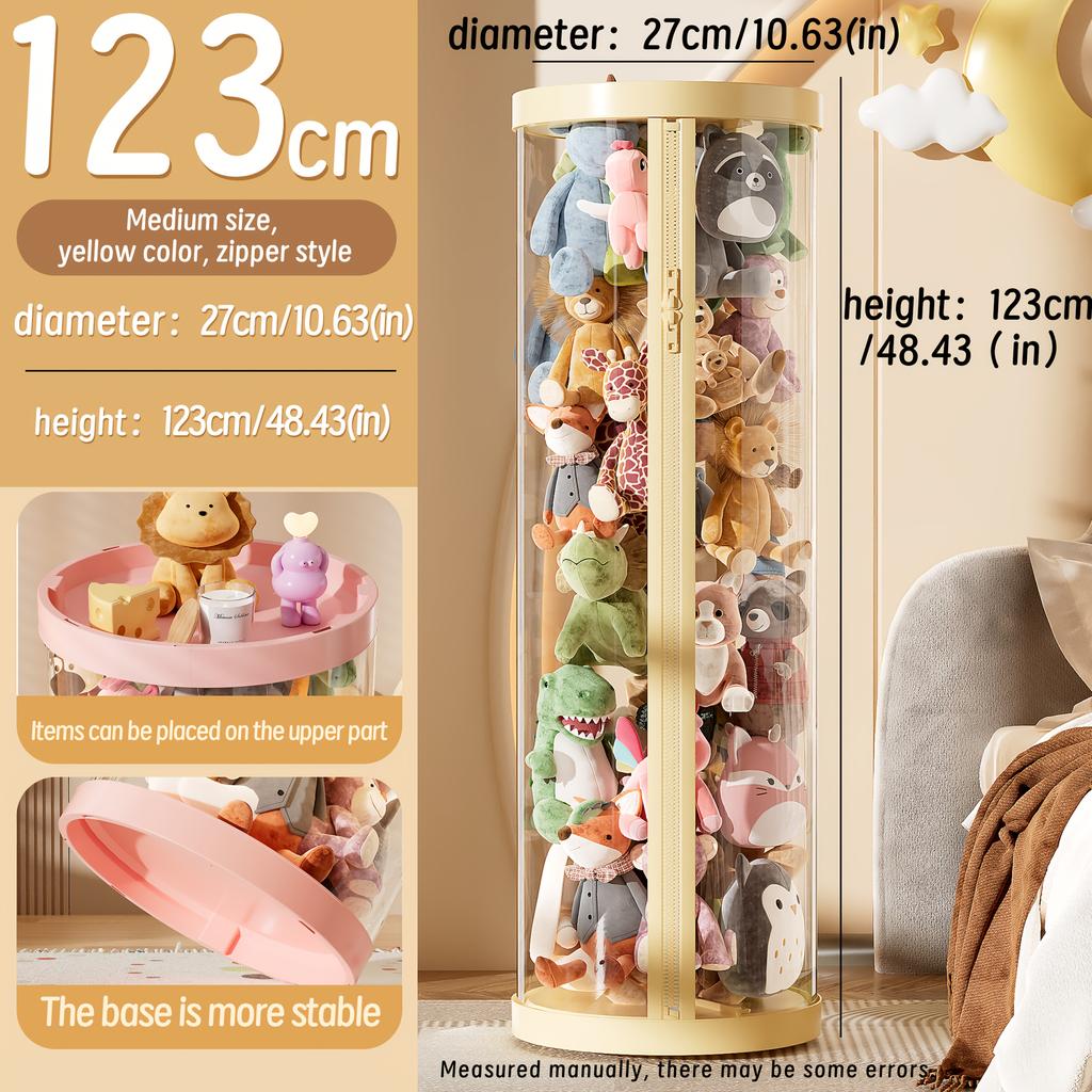 Transparent Storage Box Put Dolls Plush Toys Storage Cylinder with Lid|Perfect for Christmas & Halloween Decor|All-Round Display