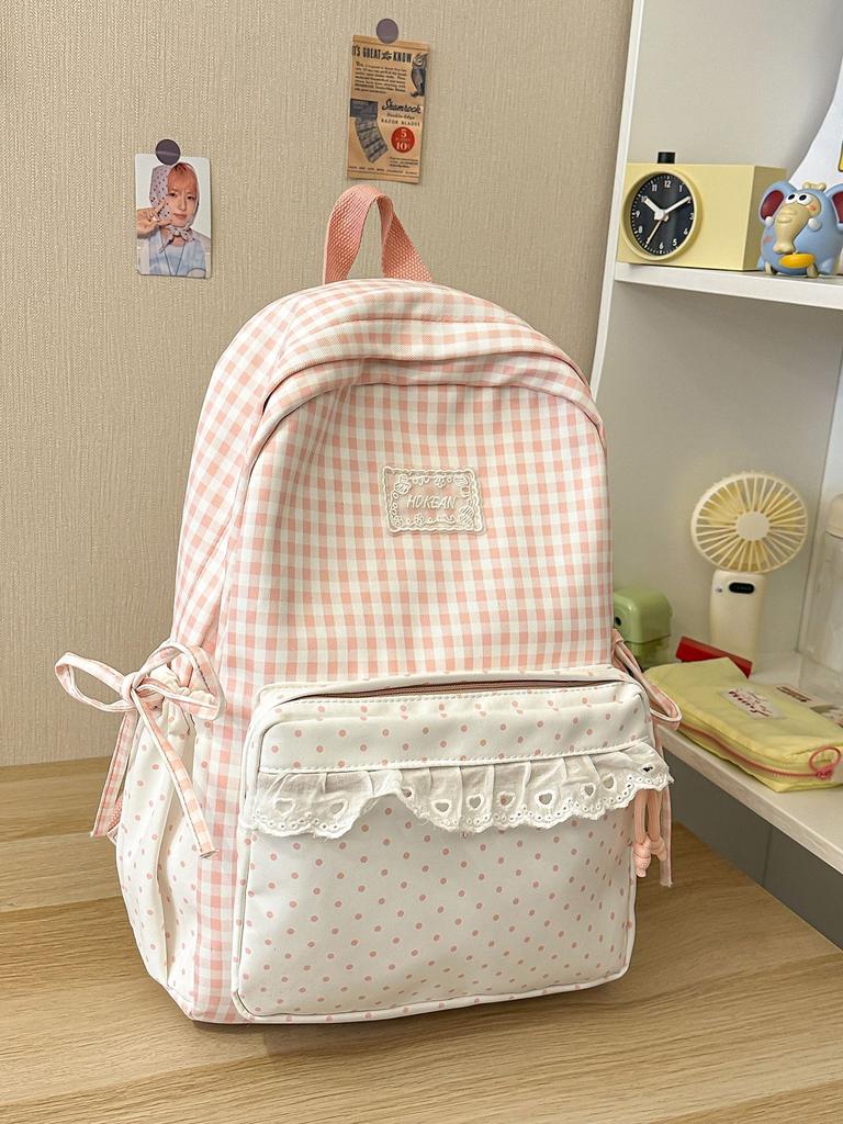Schoolbag milk fufu plaid lace sweet girl wind backpack high value student party holiday travel cute backpack