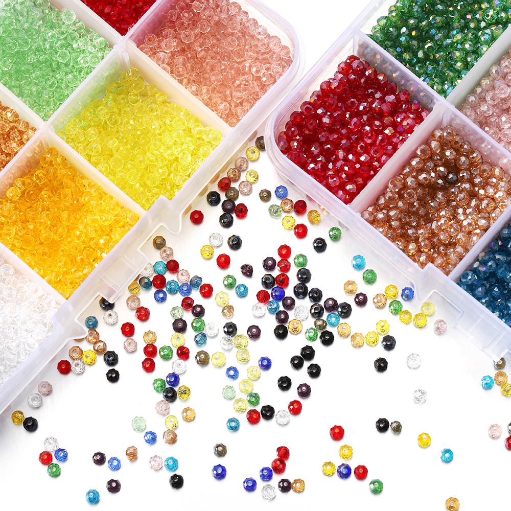 Box Set Faceted Glass Bicone Beads Set Czech Crystal Austria Seed Charm Glass Bead Loose Spacer Beads for Jewelry making DIY