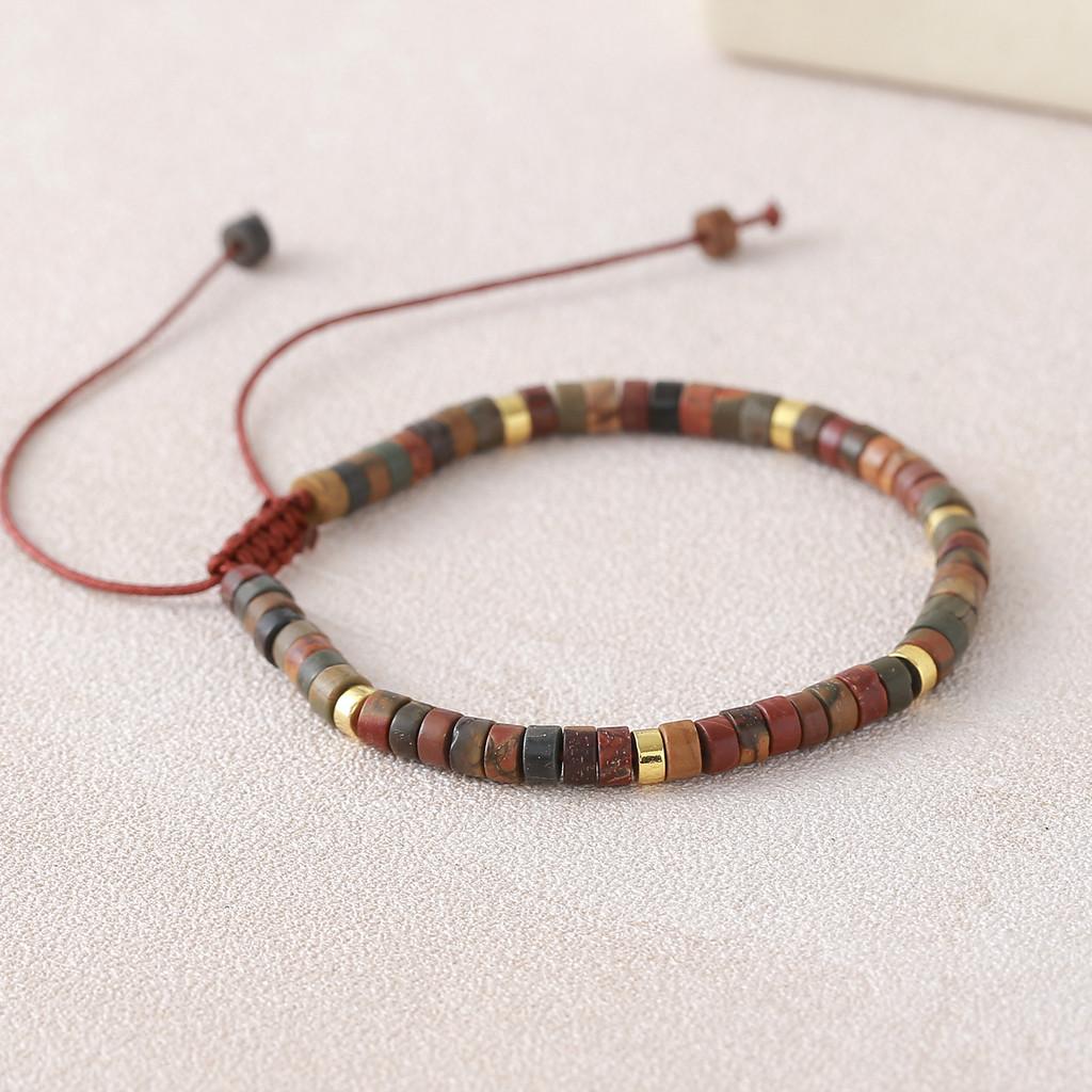 Natural Stone Adjustable Beaded Bracelet With Geometric Design For Women And Men